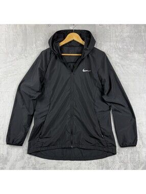 Nike Repel Running Jacket Size L Hooded Breathable Reflective Swoosh Lightweight